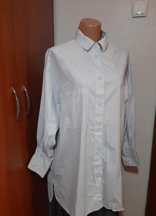 Сиреневая хлопковая удлиненная женская рубашка оверсайз4 фото