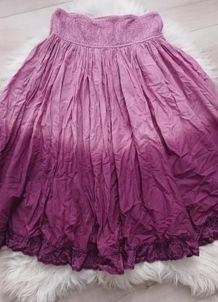 Сиреневая винтажная фиолетовая пышная сборная юбка омбре меди коттон