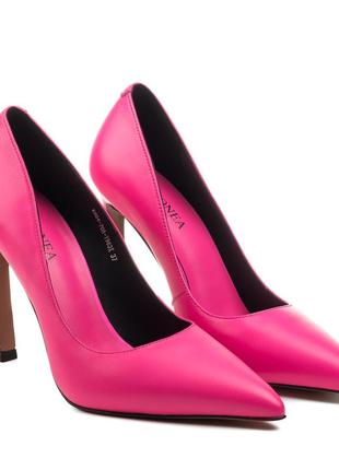 Туфли-лодочки розовые кожаные на шпильке 2347т-а6 фото