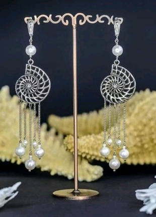 Дизайнерські сережки з натуральними перлами "sea pearl"🐚🌊1 фото