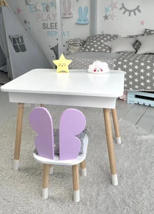 Детский столик и стульчик белый. столик с ящиком для карандашей и разукрашек