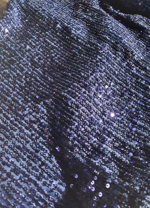 Трендовый праздничный кроп топ на одно плечо синий с блестками-пайетками3 фото