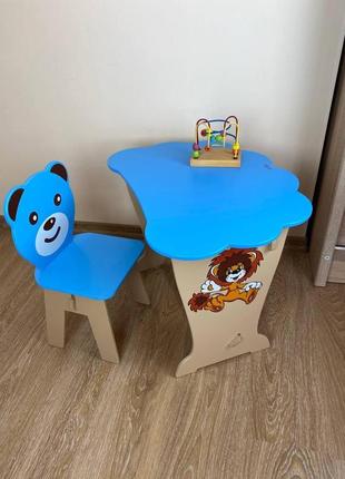 Детский стол облачко и стул синий медвеженок. для игры,учебы,рисования.3 фото