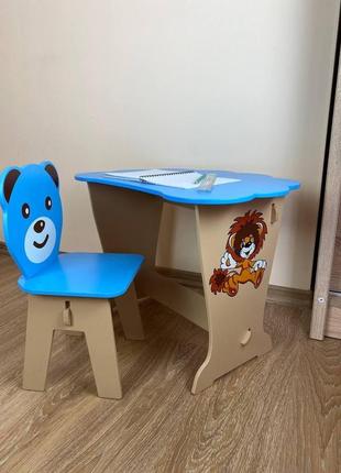 Детский стол облачко и стул синий медвеженок. для игры,учебы,рисования.5 фото
