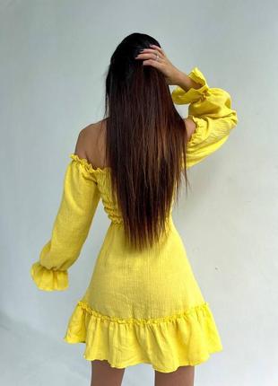 Муслиновое шикарное платье муслин платье из натуральной ткани хлопка легкое летнее яркое с открытыми плечами6 фото