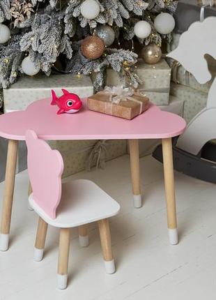Стол тучка и стул медвежонок детский  розовые с белым сиденьем. столик для уроков, игр, еды7 фото