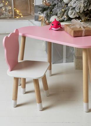 Стол тучка и стул медвежонок детский  розовые с белым сиденьем. столик для уроков, игр, еды8 фото