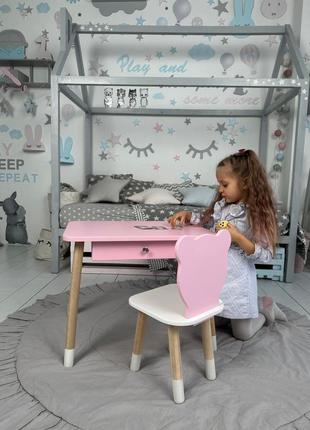 Детский столик и стульчик розовый. столик с ящиком для карандашей и разукрашек4 фото