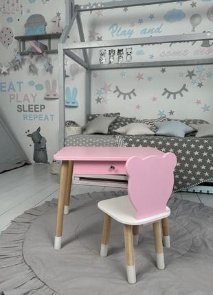 Детский столик и стульчик розовый. столик с ящиком для карандашей и разукрашек10 фото
