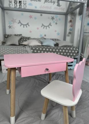 Детский столик и стульчик розовый. столик с ящиком для карандашей и разукрашек7 фото