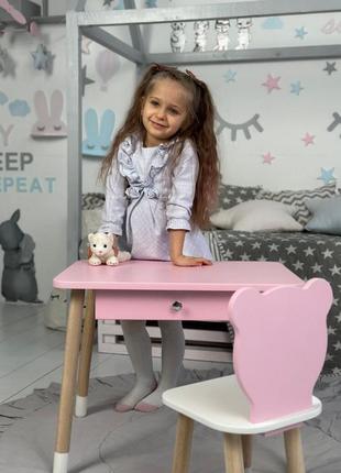 Детский столик и стульчик розовый. столик с ящиком для карандашей и разукрашек6 фото