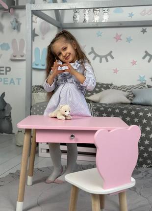 Детский столик и стульчик розовый. столик с ящиком для карандашей и разукрашек5 фото