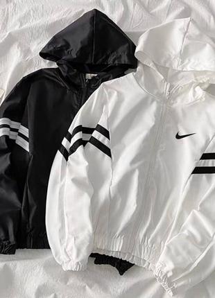 Спортивна вітрівка куртка з плащівки найк nike кофта зіппер на блискавці курточка чорна біла оверсайз трендова стильна5 фото