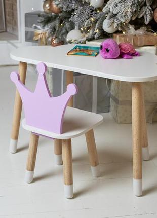Детский стол белый и стул корона фиолетовый. белоснежный столик детский.7 фото