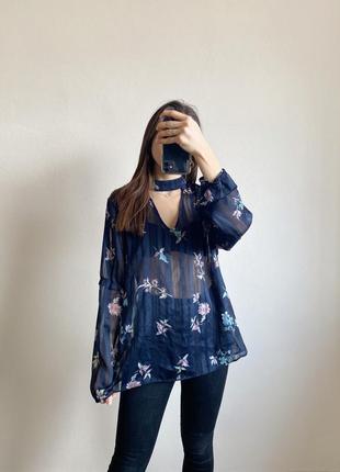 Блуза з чокером синя у квітах смугаста  primark1 фото