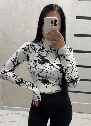 Стильный черно белый топик длинный рукав3 фото