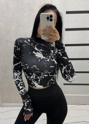 Стильный черно белый топик длинный рукав4 фото