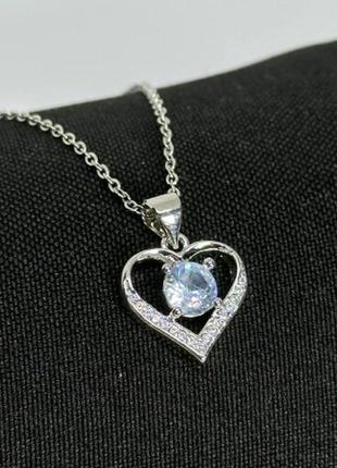 Кулон жіночий серце з білим каменем1 фото