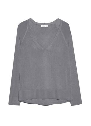 Базовий сірий джемпер реглан stradivarius тонкий светр сірого кольору з трикутним вирізом пуловер6 фото