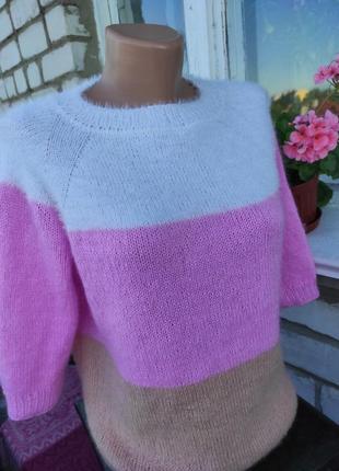 Классический пуловер в пастельных тонах, с рукавом 3/44 фото