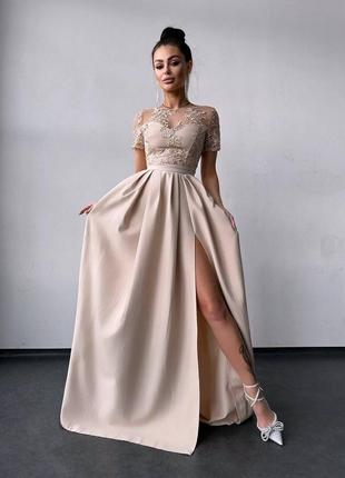 Изысканное платье макси с кружевом, длинное платье в пол с кружком1 фото