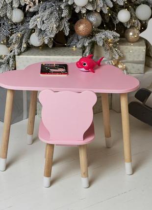 Стол тучка и стул детский розовый медвежонок. столик для уроков, игр, еды10 фото