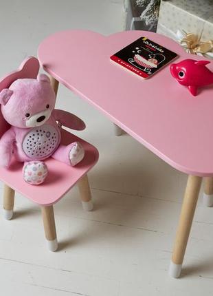 Стол тучка и стул детский розовый медвежонок. столик для уроков, игр, еды9 фото