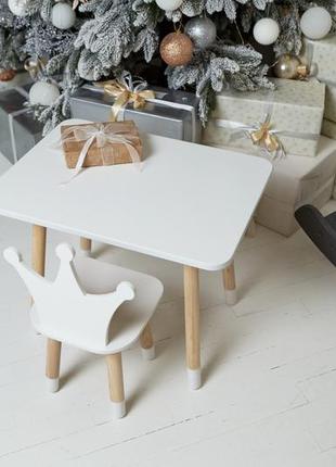 Прямоугольный стол и стуль детский белая корона. столик для игр, уроков, еды9 фото