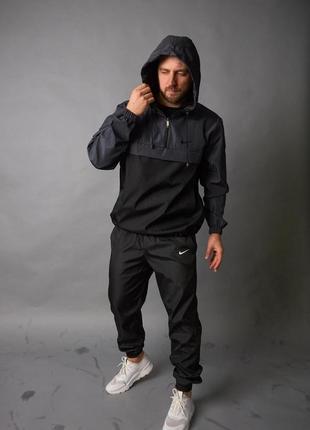 Комплект мужской в стиле nike: анорак серо-черный + штаны черные. борсетка в подарок2 фото