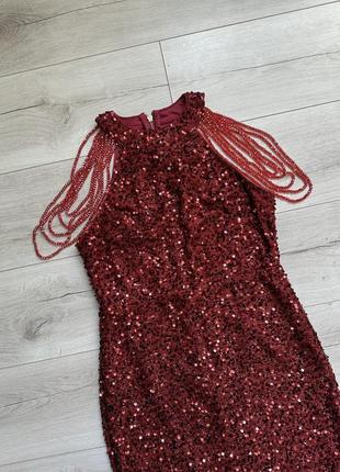 Вечернее макси платье рыбка с пайетками и драпированными бретелями из бисера love&lemonade