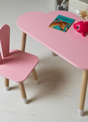 Стол тучка и стул детский  розовые ушки зайки раздельные. столик для уроков, игр,  еды7 фото