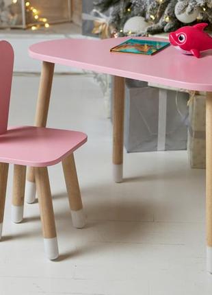 Стол тучка и стул детский  розовые ушки зайки раздельные. столик для уроков, игр,  еды5 фото