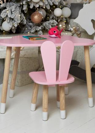 Стол тучка и стул детский  розовые ушки зайки раздельные. столик для уроков, игр,  еды9 фото