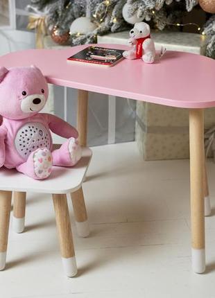 Стол тучка и стул детский корона розовый с белым сиденьем. столик для уроков, игр, еды9 фото