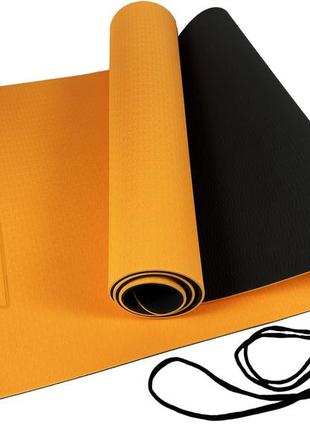 Коврик для йоги и фитнеса easyfit tpe+tc 6 мм двухслойный оранжевый-черный