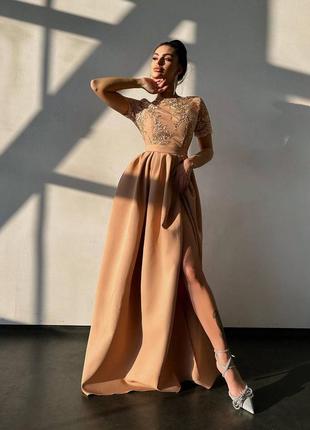 Вишукана сукня максі з мереживом, довге плаття в підлогу з кружевом8 фото
