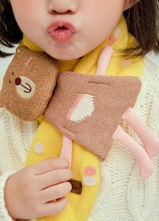 Дитячий в'язаний бавовняний шарфик one size з м'якою іграшкою3 фото