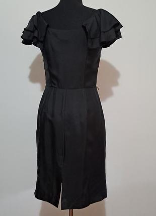 100% шелк люкс бренд роскошное черное шелковое платье с воланами8 фото