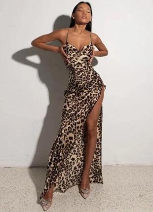 Длинное вечернее,пляжное,леопардовое платье макси с цепочками на спинке2 фото