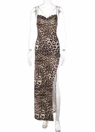 Длинное вечернее,пляжное,леопардовое платье макси с цепочками на спинке8 фото