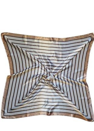 Шелковый платок mosi в полоску 90*90 см бежевая