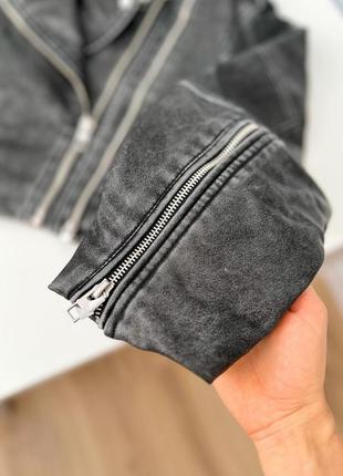 Сіра вінтажна укорочена косуха zara куртка шкіряна сіра зара2 фото