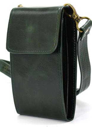 Шкіряна жіноча сумка-чохол панч ge-2122-4lx tarwa, зелена глянець1 фото