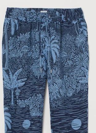 Льняные летние брюки h&amp;m 100% лён легкие натуральные брюки с принтом7 фото
