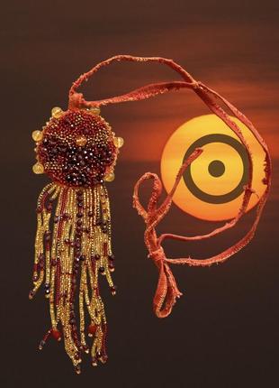 Талісман кольє на шнурку сонце сурья тибет джйотіш гранат цитрин1 фото