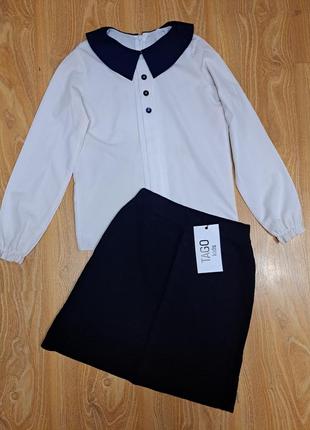 Комплект школьный блузка с юбкой 134-1401 фото