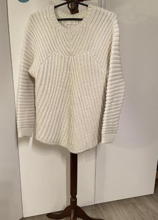 Mango s/m теплый молочный светлый белый вязаный удлиненный свитер шерсть
