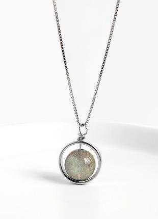 Підвіска срібна місячний камінь, кулон шар з натуральним каменем, срібло 925 проби, довжина 40+5 см