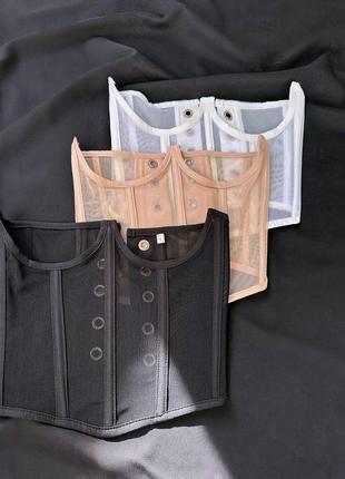 Приталенная удлиненная рубашка + корсет с сеткой, рубашка + корсет из сетки10 фото