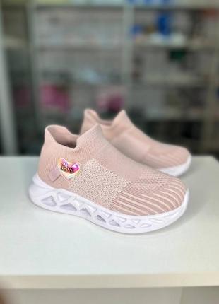 Детские текстильные кроссовки для девочек 🤍 с подсветкой